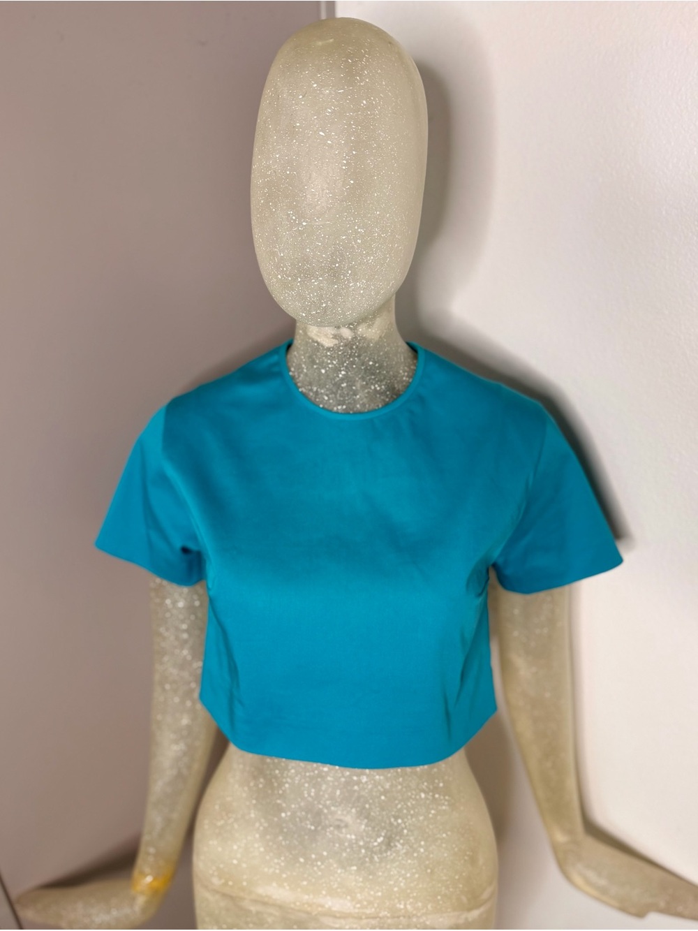 DSQUARED2 Italian Teal Blue Structured Short Sleeve Crop Top. Size 38 / US 2